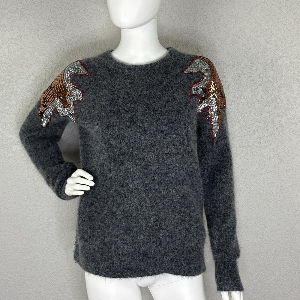 Jumper Women’s Sweater Sequin Embellished Shoulder Mohair Blend Knit Pullover M